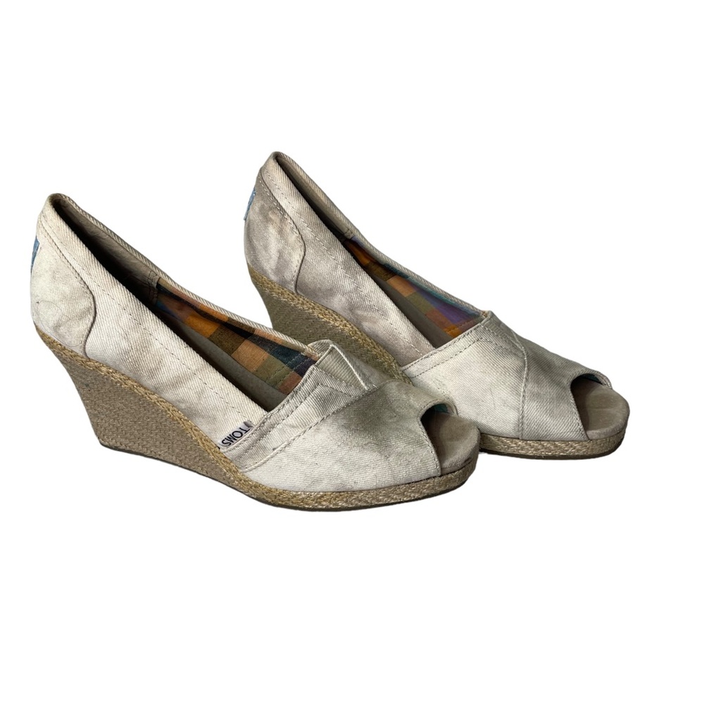 TOMS wedges Calypso gray &‎ white tie dye 7.5